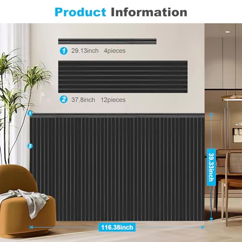 Art3d Beadboard Wainscoting Wall Panel Kit, 37.8 x 9.84 Inch, Matte Black | 12-Piece Panels + 4 Edge Trims, 31 Sq.Ft. Coverage, Lightweight, Water-Resistant, Easy to Trim, for Living Room, Bedroom - color: Matte Black