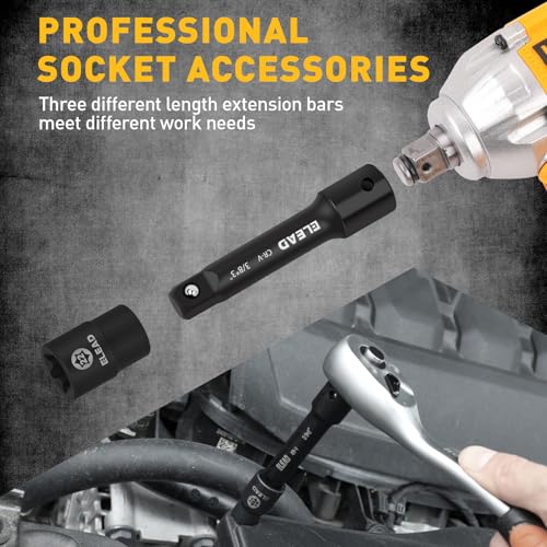 4-Piece 3/8" Drive Socket Extension Bar Set, 3, 6, 10 inch Professional Extension Set, 3/8 Inch Drive Universal Joint Socket, Premium Cr-V Steel Sockets Wrench Extender - style: 4-Piece 3/8" Socket Extension Bar Set