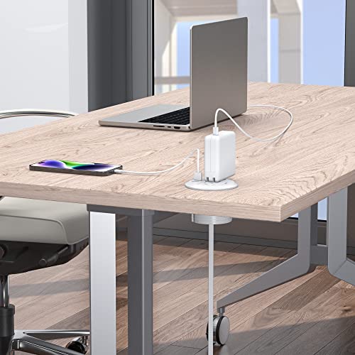 Jgstkcity 2-in-1 Desktop Power Grommet with USB-C Output, 125V, 12A, 2 AC Outlets, 3 USB Charging Ports, White - color: White