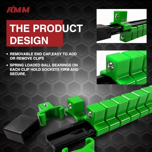 AMM 9-Piece Socket Organizer, 1/2 inch, 3/8 inch and 1/4 inch Drive ABS Tools-Green Socket Holder,Heavy Duty Socket Racks, Premium Quality Socket Clip Rail Holder,The Best Tool Trays in The Garage - color: Green, size: 9PC