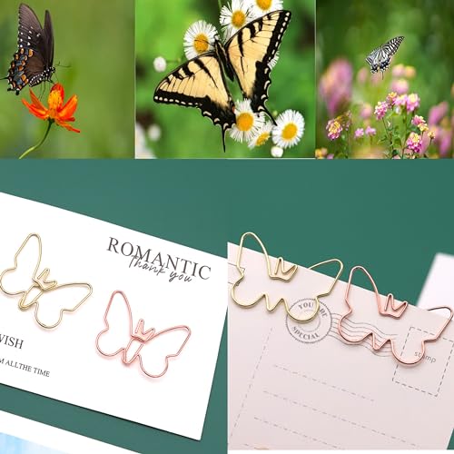Cute Paper Clips, Butterfly Paperclips, Smooth Metal Paper Clips for File Organization or Decoration - Perfect for Home, Office, School.40 Pcs/Box, Pink, Blue, Gold, Rose Gold - style: Butterfly