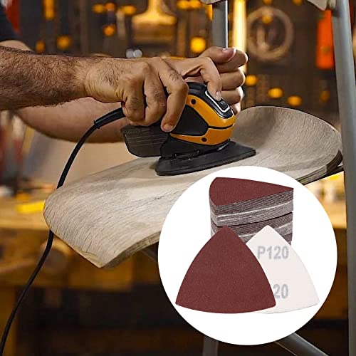 120 Pcs Triangle Sanding Pads, 120 Grits Detail Sander Sandpaper Hook and Loop Sanding Sheet,3-1/8"(80mm) Triangular Sandpaper for 3-1/8" Oscillating Multi Tool, No Holes - size: 120 Grit, style: No Hole