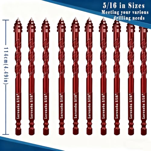 10pc Red 5/16” Serrated Eccentric Masonry Drill Bit, 8mm Serrated Concrete Drill Bit Set for Ceramic Tile Brick Glass Plastic Marble and Wood - size: 5/16 in