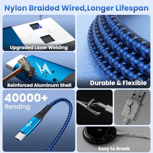 Multi Charging Cable for iPhone iWatch Charger with Dual Type-C Ports, 5FT - color: Blue_2, size: 2PCS&5FT