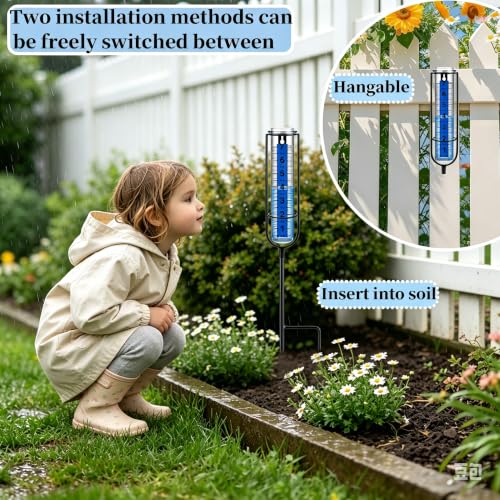 Rain Gauge Outdoor，7" Freeze Proof Rain gauges for Yard with Stake - size: 3-Section Rain gauge Black