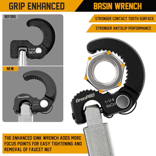 GRENPRO Telescoping Adjustable Basin Wrench For Sink Faucet Plumbing Tool - style: Telescoping Basin Wrench Capacity 3/8" to 1-1/4"