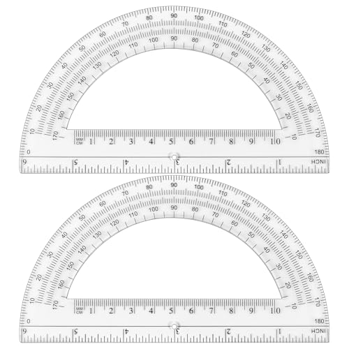 Unjoo Plastic Protractor 6 Inch Math Protractors 180 Degrees, 2 Pack, Clear - color: Clear