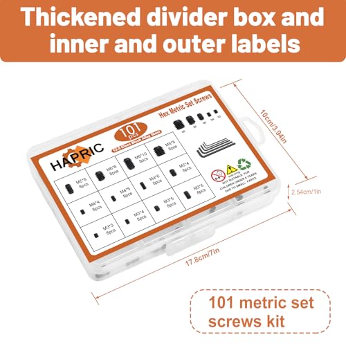 101-Piece Metric Set Screw Assortment Kit, M3-M8, 12.9 Alloy Steel - color: Black-Metric-101 Pcs