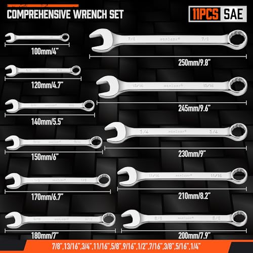 HORUSDY 22-Piece Wrench Set, Metric & SAE, 9mm - 19mm, 1/4" - 7/8", Combination Wrenches Set with Storage Rack, 12 Point Chrome Vanadium Steel - style: 22-Piece Wrench Set(Metric&SAE)