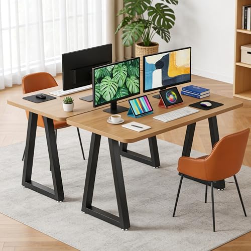 Metal Table Legs 28x17.7 Inch Trapezoid Desk Legs, Heavy Duty Industrial Steel Furniture Feet Set of 2 for DIY Kitchen Table Base, Console, Computer Desks (Black) - size: H28" × W17.7" T