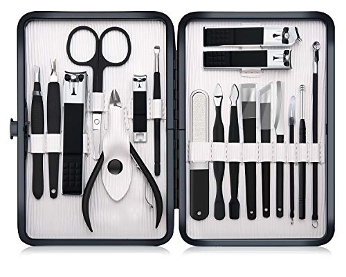 Professional Stainless Steel Nail Clipper Travel & Grooming Kit Nail Tools Manicure & Pedicure Set of 18pcs with Luxurious Case (Black/White) - color: Black/White