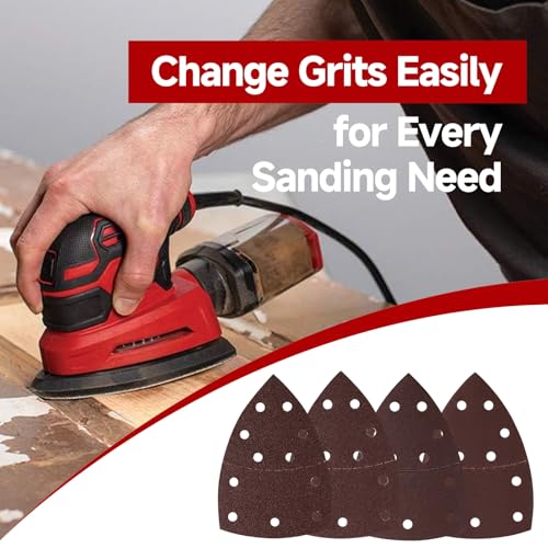 30 PCS Sander Replacement Pad Compatible with Skil, Detail Sander Sandpaper 60/80/120/240 Grits Mixed, Sanders Sandpaper with Hook and Loop Back, for Mouse Detail Sanders, 11-Hole Design