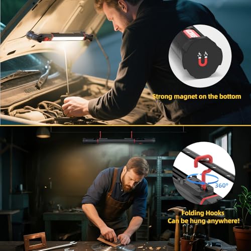 Magnetic work light,5200mAh Long size Rechargeable LED Work Light with Magnetic Bases&HangingHooks,Aluminum Alloy Magnetic light bar with 4Lighting Modes, For Car Repairing/Inspection/Garage