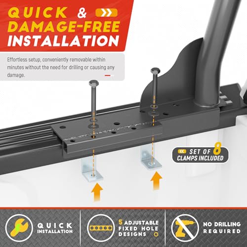 Model X31-J Truck Ladder Rack 800Ibs Capacity with (8) Non-Drilling Z-Clamps Extendable Steel Pick-Up Truck Bed Ladder Rack Two-bar Set - Black - style: Special Design( Z-Clamp-on) Non-Drilling