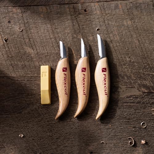 Flexcut Wood Carving Knives | Starter Set of 3 Woodcarving Knives | 1095 High Carbon Steel Blades | Ergonomic Ash Wood Handles for Beginners and Hobbyists | KN500 | Made in the U.S.A - style: 3-Piece Knife Starter Set