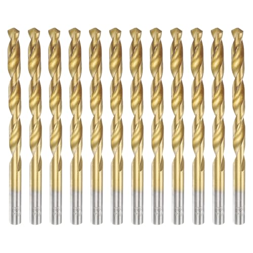 uxcell 12pcs Titanium Twist Drill Bit 17/64" Drilling Dia High Speed Steel Drills for Hardened Metal, Stainless Steel, Cast Iron, Wood, Plastic - size: 17/64 inch
