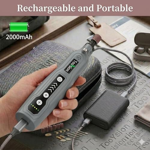 Mini Cordless Rotary Tool,49 PCS Accessories and USB C Charging, rechargeable battery pack rotary tool kit,5-speed for polishing,cutting, Diy Crafts (Gray - CordlessRotary Tool Kit-49pcs)