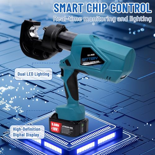 Hydraulic Crimping Tool 12-Ton, Cordless Electric Crimper Kit with Dies