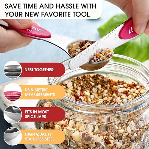 Spring Chef Dual Sided Magnetic Measuring Spoons Set of 8 for Kitchen, Pink - color: Pink, size: 1-Pack
