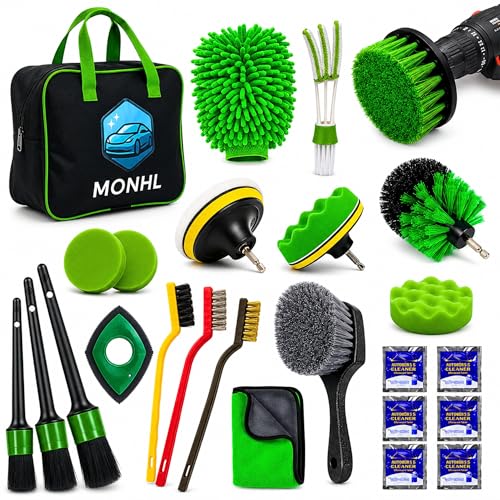 26Pcs Car Detailing Kit – Car Cleaning Kit, Drill Brush for Car Seats Detailing, Car Detailing Brush Set, Car Cleaning Supplies, Car Wash Mitt, Car Wash Brush, Car Wash Sponges, Wheel Brush