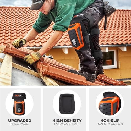 REXBETI Knee Pads for Men, Anti-slip Construction Gel Knee Pads for Work - color: Black&Orange