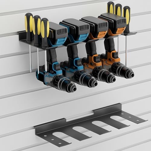Slatwall Power Tool Organizer 2 Pack, Cordless Tool Organizer with 8 Drill Holder, Heavy Duty Slat Wall Accessories Max Loads 40Lbs for Garage, Workshop - size: 2 PACK