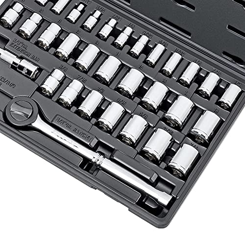 Carbyne 34-Piece 1/4 & 3/8 in. Drive Socket & Ratchet Set, SAE & Metric