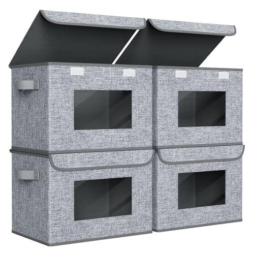 Univivi Fabric Storage Bins with Lids for Clothes 4 Pack, Grey Linen - color: Linen Grey