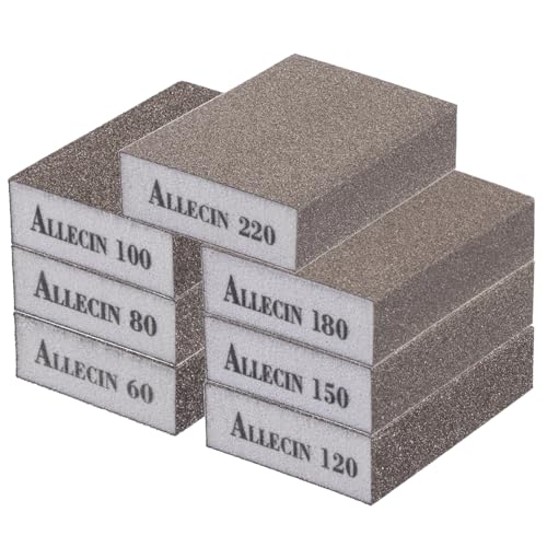 Sanding Sponge 60 80 100 120 150 180 220 Grit Reusable and Washable Wet Dry Sand Block Coarse Medium Fine Sandpaper Blocks for Wood Drywall Metal Crafts (Pack of 7 Pcs)