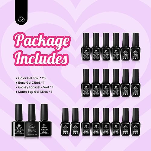 Beetles Pink Gel Nail Polish, Red Purple Nude Blue Glitter 20 Colors Gel Polish Set Romance Rebellion with Base & Top Coat, Soak off Uv LED Cured Nail Art Design Salon Home Gift for Women - color: 20 Colors Romance Rebellion