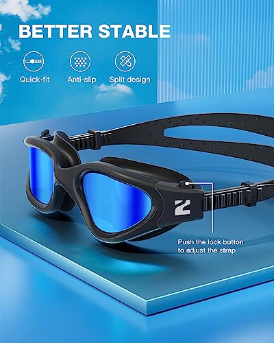 ZIONOR Swim Goggles, G1 SE Swimming Goggles Anti-Fog for Adult Men Women - color: B0-blue Lens Allblack Frame