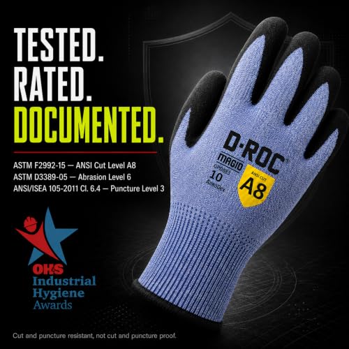 MAGID D-ROC AeroDex ANSI A8 VersaTek Grip Coated Palm Work Gloves, 1 Pair, Size 8/Medium (GPD883) - size: 8/M, style: 1 Pair