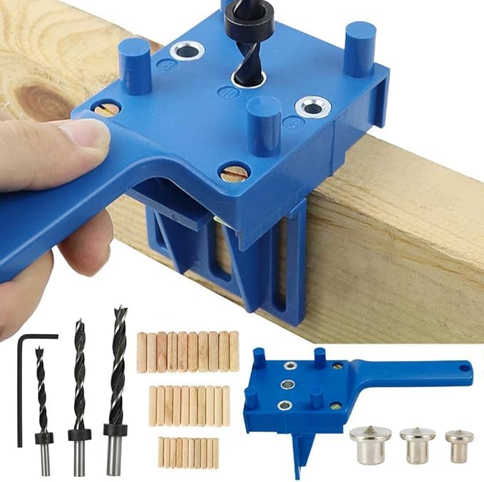 Dowel Jig Kit Woodworking Drill Guide Set Fits 6mm(1/4") 8mm(5/16") 10mm(3/8") Drill Bits Wood Drilling Straight Hole Guide Metal Sleeve Wood Drilling Doweling Hole Saw Locator Woodworking Tools