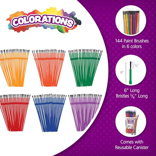 Colorations - 144WB Paint Brushes, 3 Widths, Nylon Bristles, Classroom, Painting, Art, Classroom Supplies, Art Supplies, School Supplies, Kids, Projects, Crafts, Groups, Watercolor, Small, Set of 144