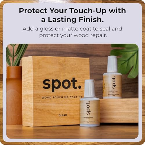 Clear Coat for Wood Stain Repairs, Brush-On Matte and Gloss Finish, Sealing and Sheen Matching, Interior and Exterior Wood, 2 fl oz Total by spot. - color: Clear
