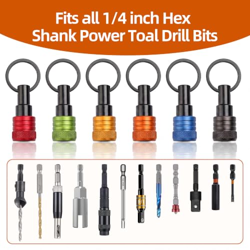 Bit Holder Keychain 12 Pcs, 1/4-Inch Hex Shank, Quick Release, Multi - color: Multicolored