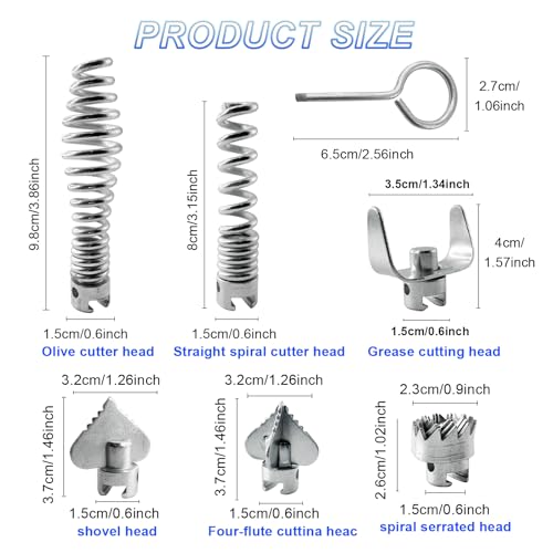 7 Pcs Drain Cleaner Snake Cutter Heads Compatible with Ridgid K50/K400