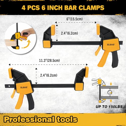 8-Piece Clamps for Woodworking - 4 Pcs 6 inch Bar Clamps, 4 Pcs Heavy Duty Metal Spring Clamps, Bar Clamps with 150 LBS Load Limit, Quick Release Triggers - style: 8-Piece 150lbs