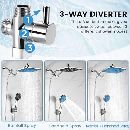 Shower Head with Handheld,High Pressure Chrome Rain Shower Head - color: A-Chrome, style: Rectangular 12"