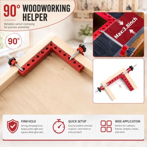 Corner Clamps for Woodworking, 4 Pack 90 Degree Clamp, Right Angle Clamp, 5.5" x 5.5" Aluminum Alloy Clamping Positioning Squares with Case for Picture Frames, Boxes, Cabinets, Drawers