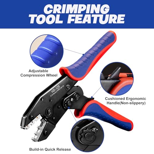 Crimping Tool for Heat Shrink Connectors AWG 22-10 with 120PCS Marine Grade Heat Shrink Butt Connectors of Tinned Red Copper - Electrical Wire Crimper Tool with Ratchet
