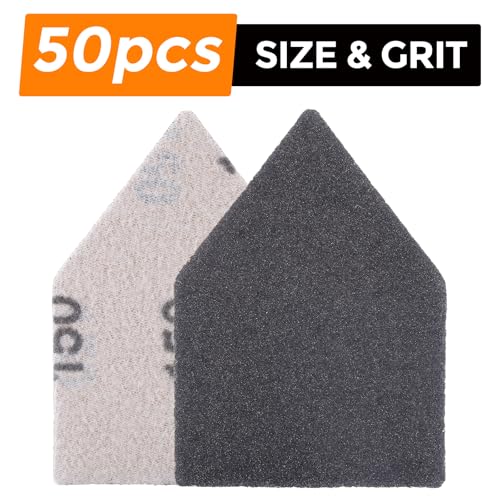POLIWELL Silicon Carbide Sandpaper 50PCS 90mm x 65mm Triangle Sanding Sheets Hook & Loop 150 Grit Replace Milwaukee M12 Orbital Detail Sander for Wood Finishing, Detail Sanding - size: 150 Grit