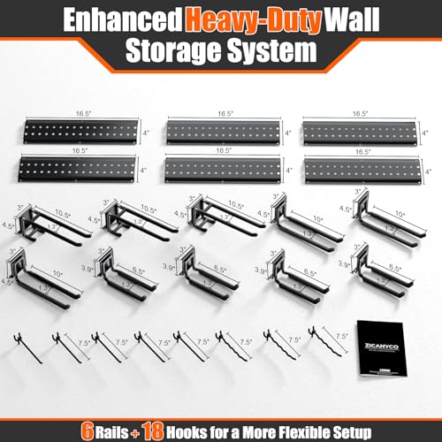 Garage Tool Organizer Wall Mount 99 inches with 18 Adjustable Heavy-Duty Hooks, Garage Organization, Garden Tool Storage Rack for Garage, Yard, and Shed, Holds Up to 750 lbs - color: Black, size: 99" | 6 Panels + 18 Hooks