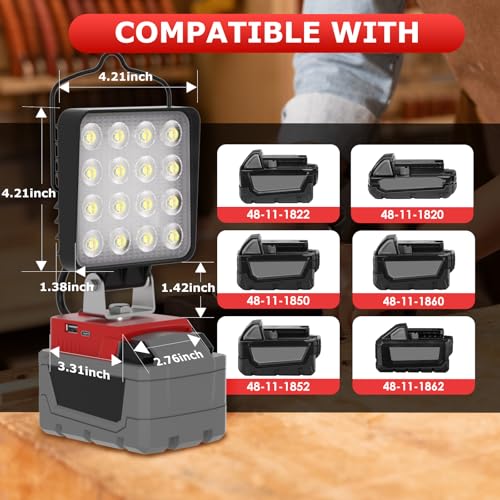 112W 11200LM LED Work Light for Milwaukee m18 18v Battery - Cordless Work Light w/USB & Type C Charging Port 180° Adjustable Angle Portable Flood Light Flashlight,Fathers Day Tool Gifts for Men Dad