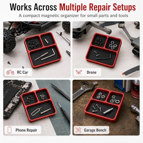 Magnetic Tool Tray for RC Car Drone Electronics Repair Small Parts - color: Red