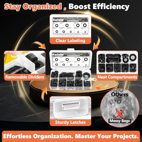 1055Pcs Flat Washers Kit, 304 Stainless Steel Black,9 Sizes M2-M12 - color: Black