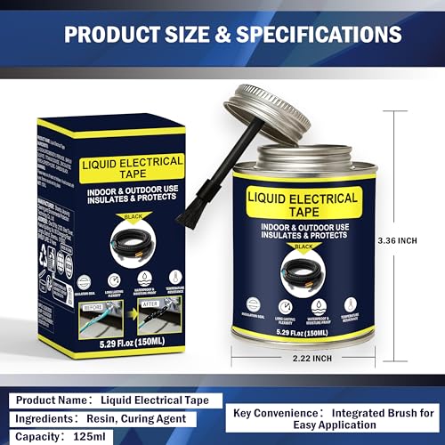 5.29OZ Liquid Electrical Tape Quick-Drying Insulating Glue for Wires&Cables Waterproof&High Temperature Resistant Liquid Wire Insulation Rubber with Brush-Cap for Outdoor Electrical Equipment (Black) - color: Black