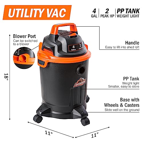 Armor All VO405P 0901 4 Gallon Wet/Dry Vac 2.0 Peak HP Shop Vacuum with Nozzles & Brush,Black/Orange - style: 4 Gal Vac