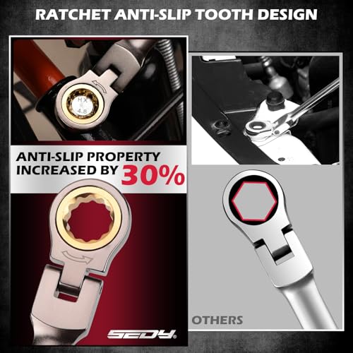 SEDY Premium 12-Piece Metric Flex-Head Ratchet Wrenches Set 8-19mm with Magnetic Organizer, Cr-V Steel Ratcheting Wrench Set with 72 Teeth 180° Flex Head, Ratchet Combination Wrench Set for Repair - style: 12-Piece Flex-Head (Metric)