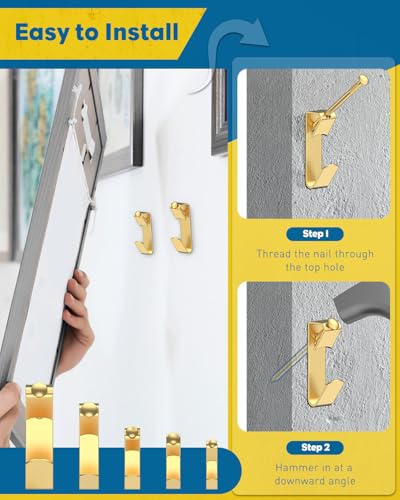 Uniclife 188 Pcs Heavy Duty Picture Hanging Kit, Picture Hanging Hooks,Gold - size: 188 Pcs, style: Gold